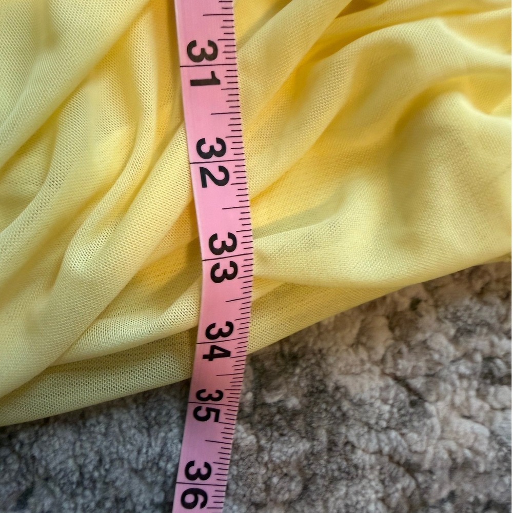 AFRM Yellow Ruched Bodycon Mini Dress Square Neck Racerback Large - Picture 9 of 9
